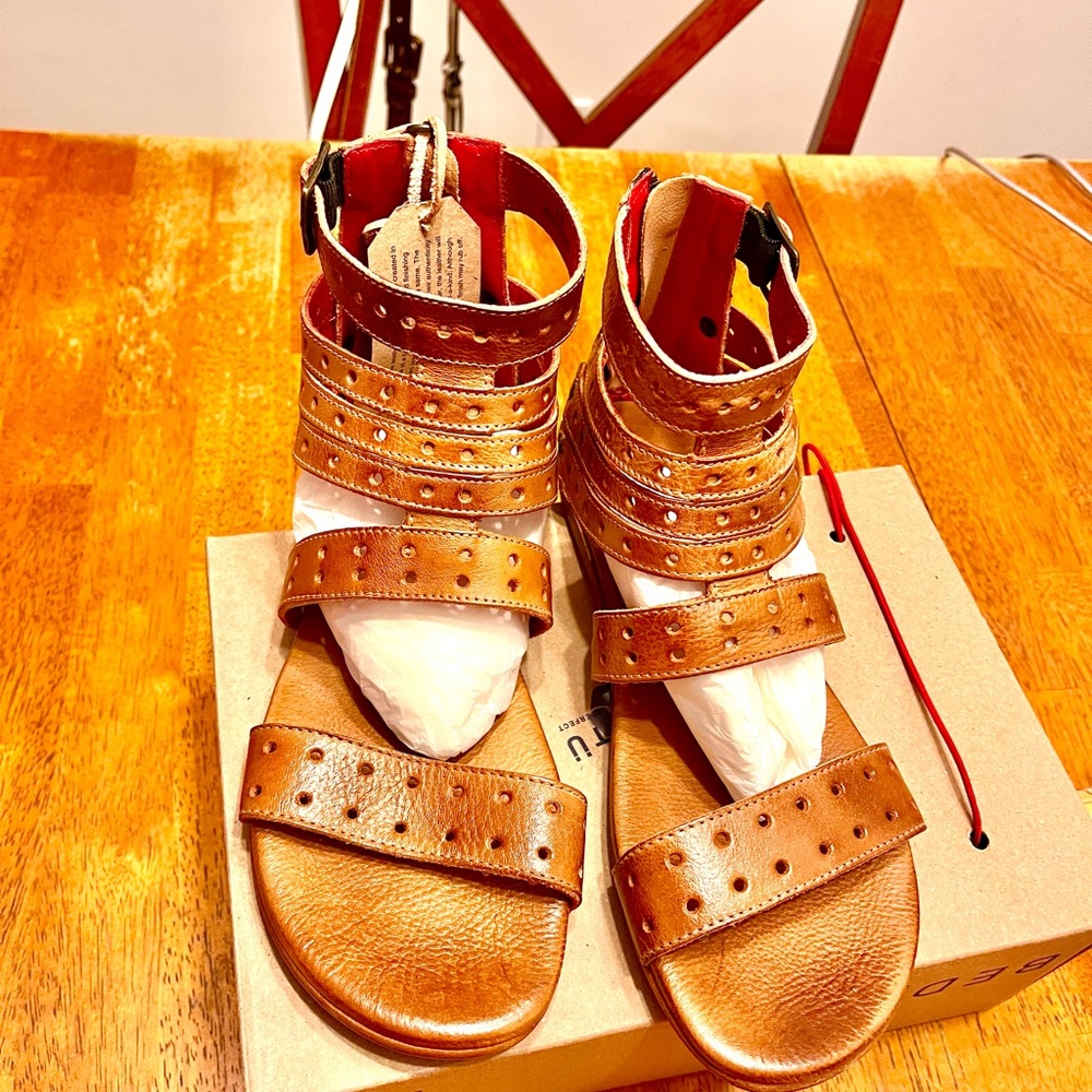 NWT Bed Stu Womens Artemis Ankle Wrap Gladiator Sandal In Tan Rustic Brown